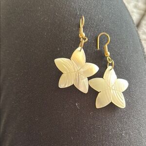 Mother of Pearl Floral Textured Earrings with Wire Hooks